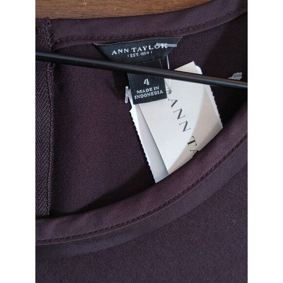 Ann Taylor Dark Plum  Dress Sz 4 Knee Length Ruched Zip Up Back - Picture 3 of 5